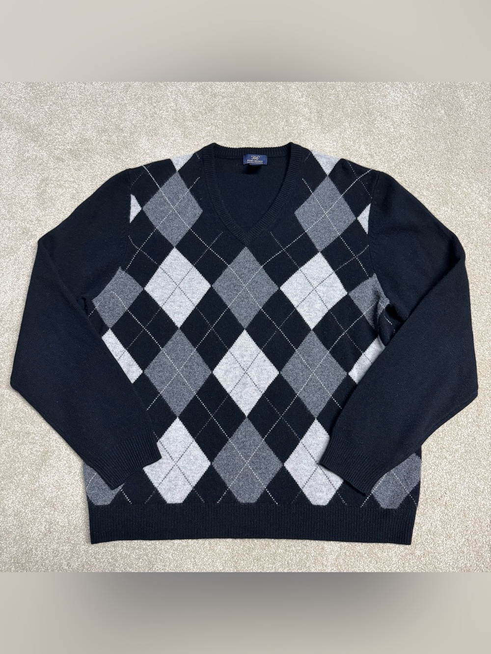 Brooks Brothers Wool Sweater Mens XL Black Pullover Argyle Preppy Lambswool